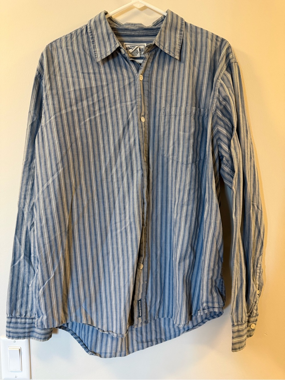 Aeropostale Blue and White Striped Casual Shirt